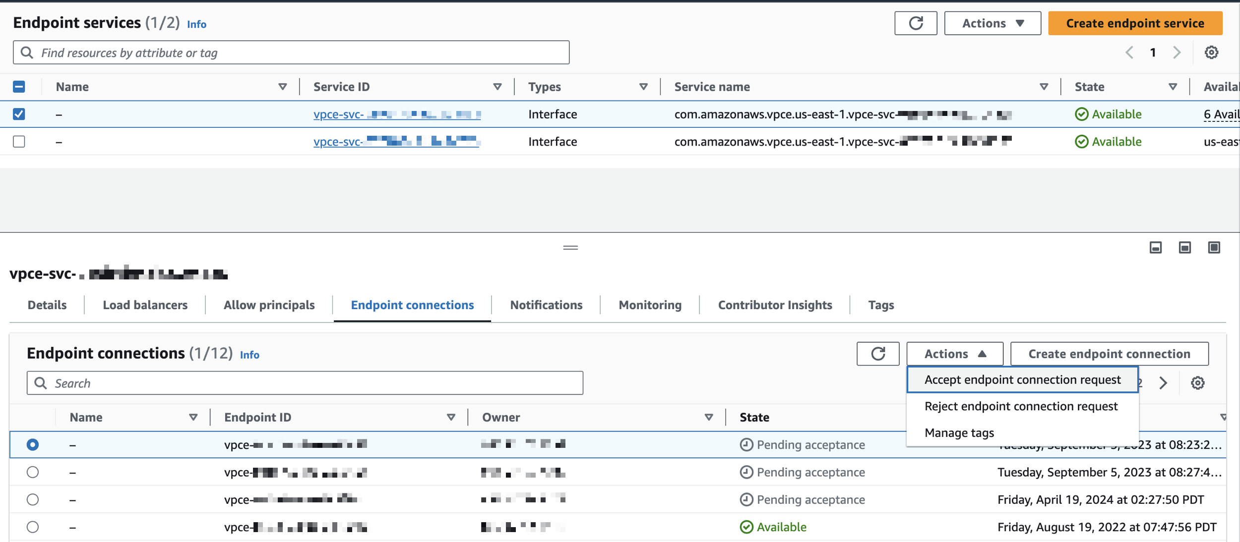 AWS private endpoint connection