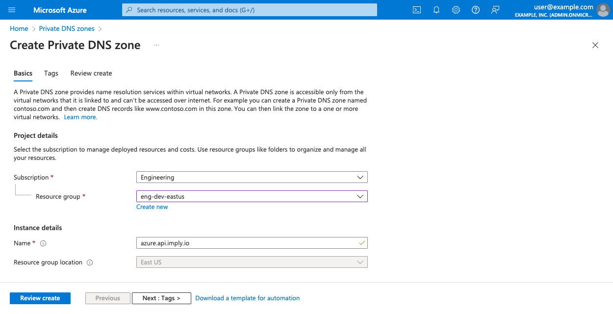 Azure private DNS configuration