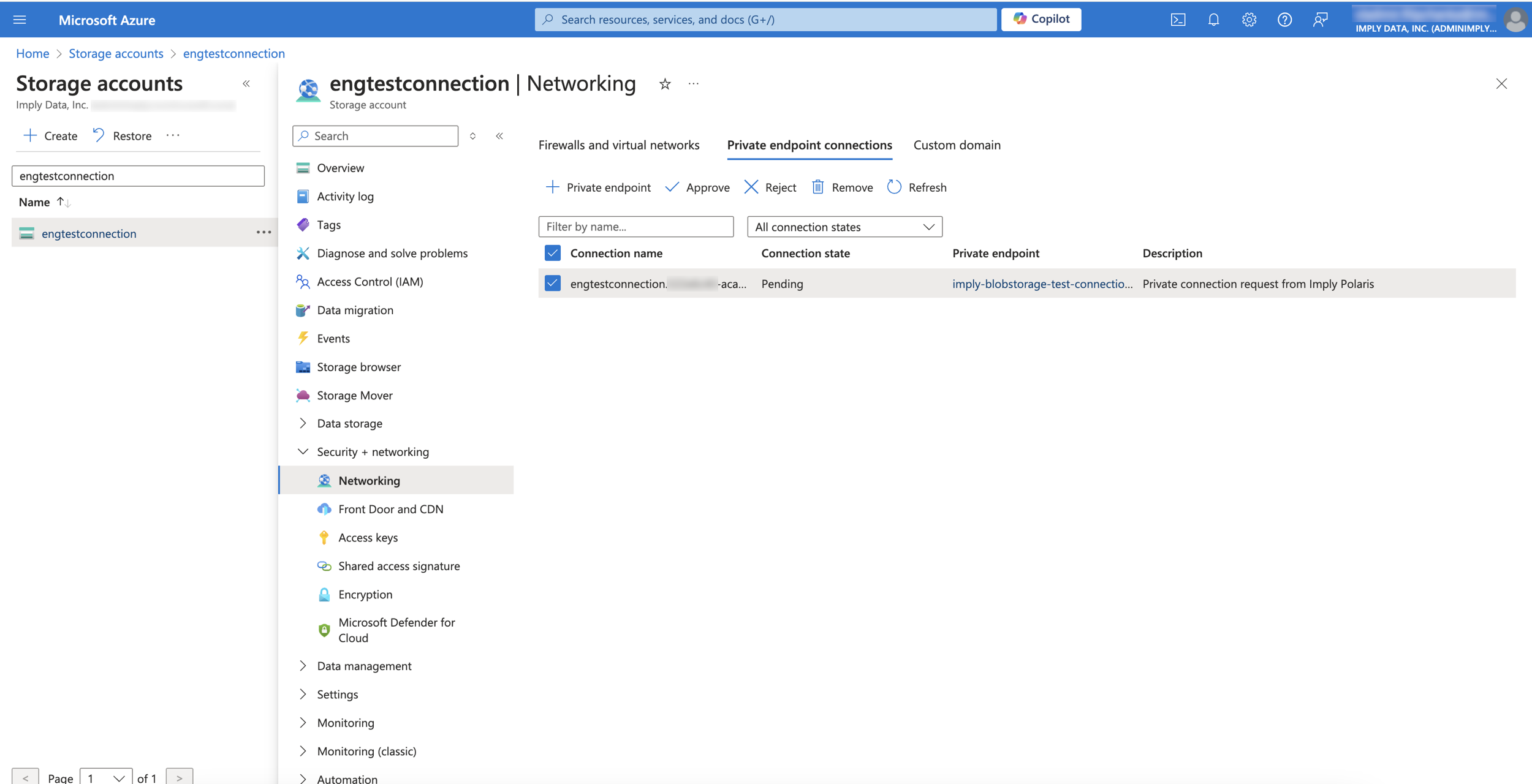 Azure private endpoint connection