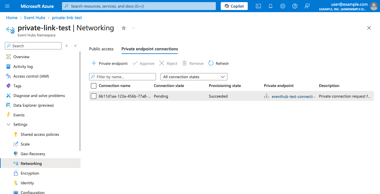 Azure private endpoint connection