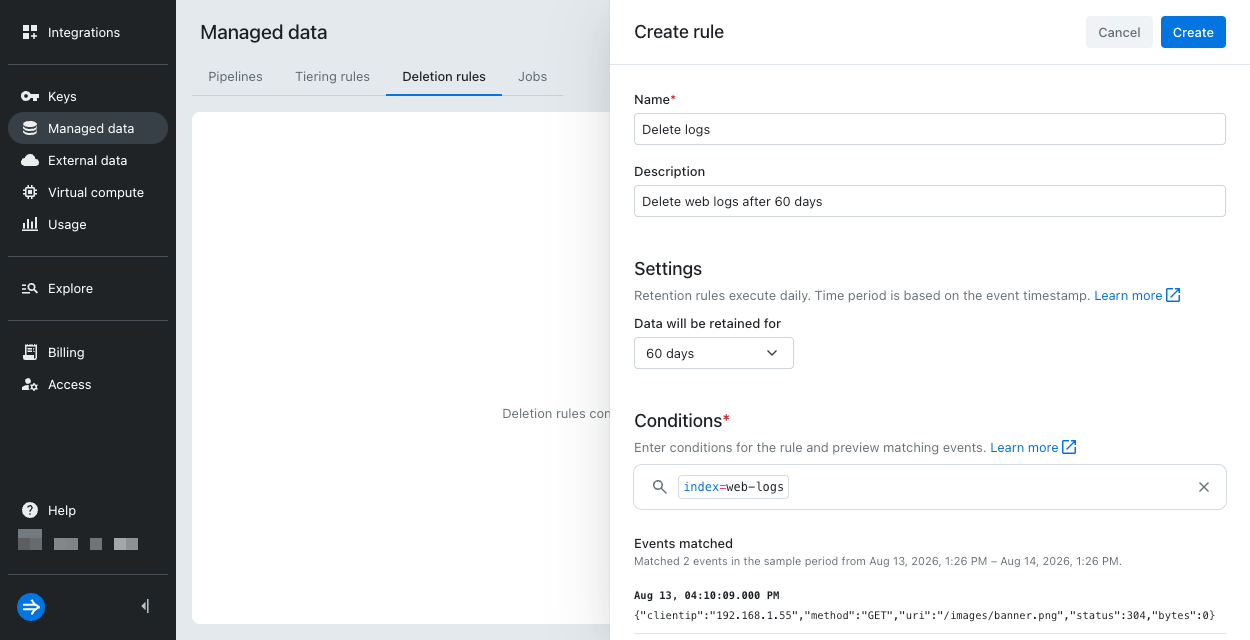 Create a deletion rule