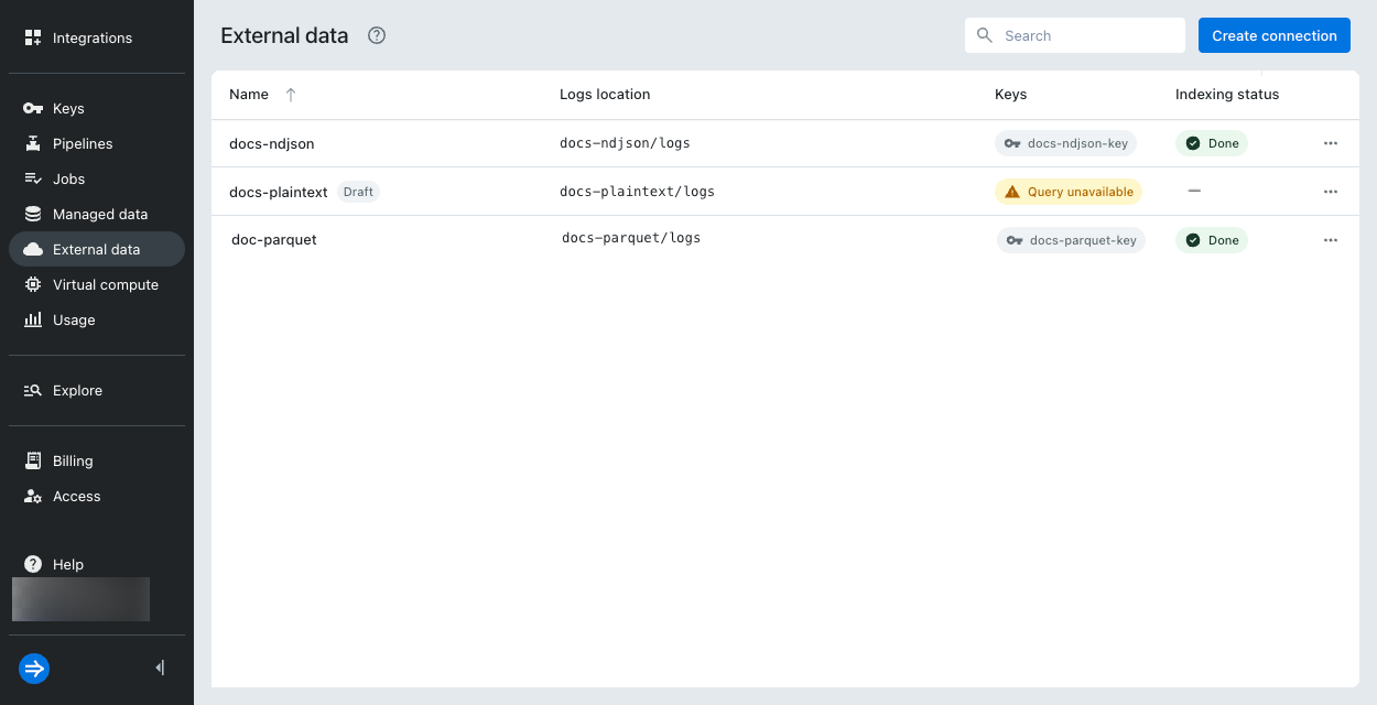 External data connections