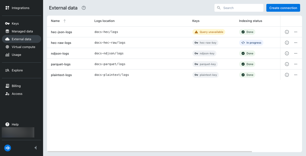 External data connections