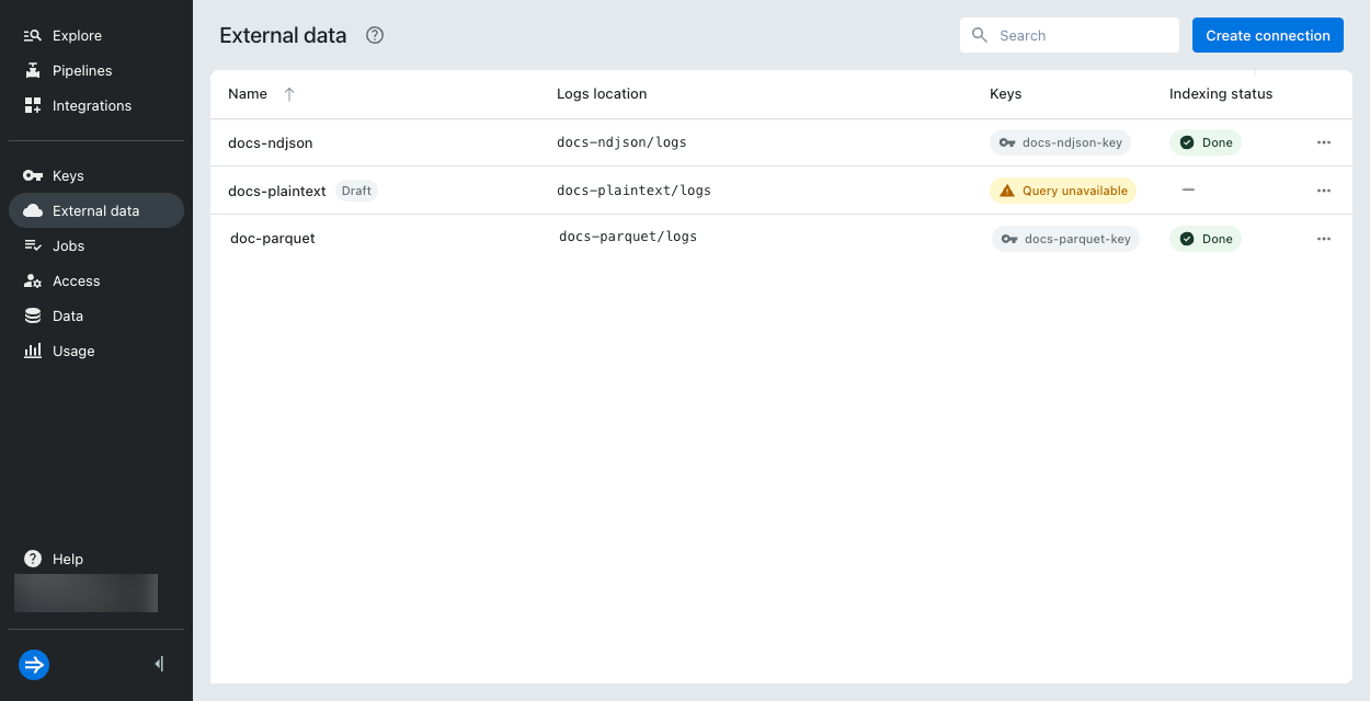External data connections