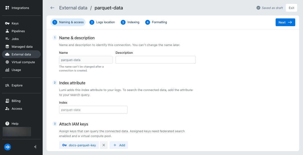 Create an external data connection