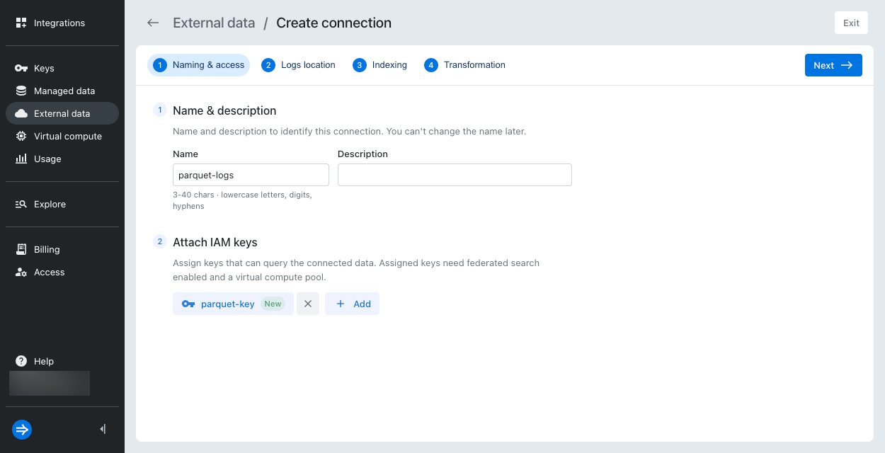 Create an external data connection