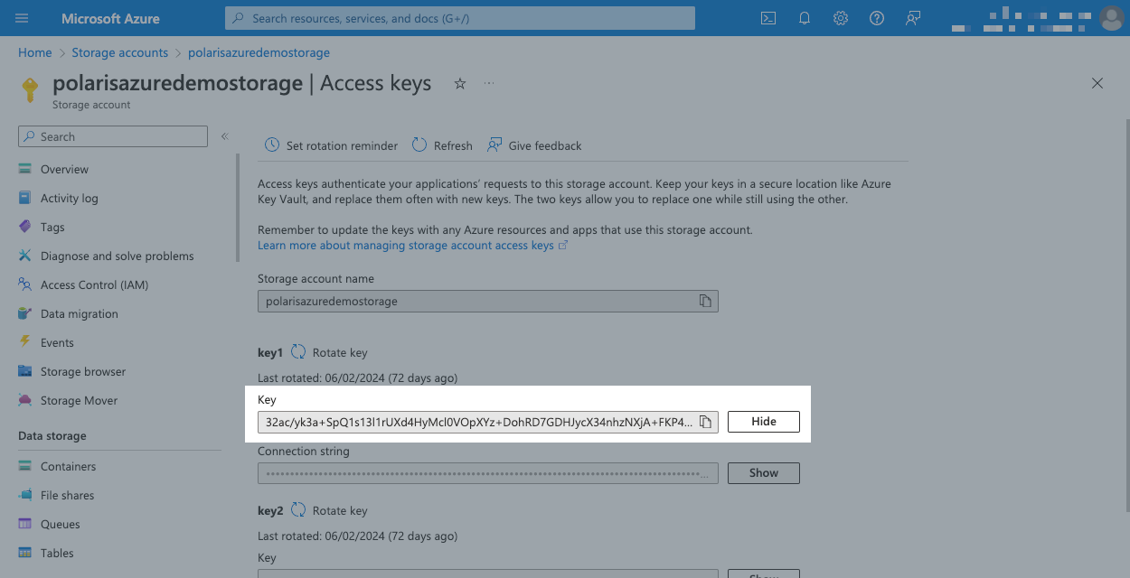 Azure storage account access key