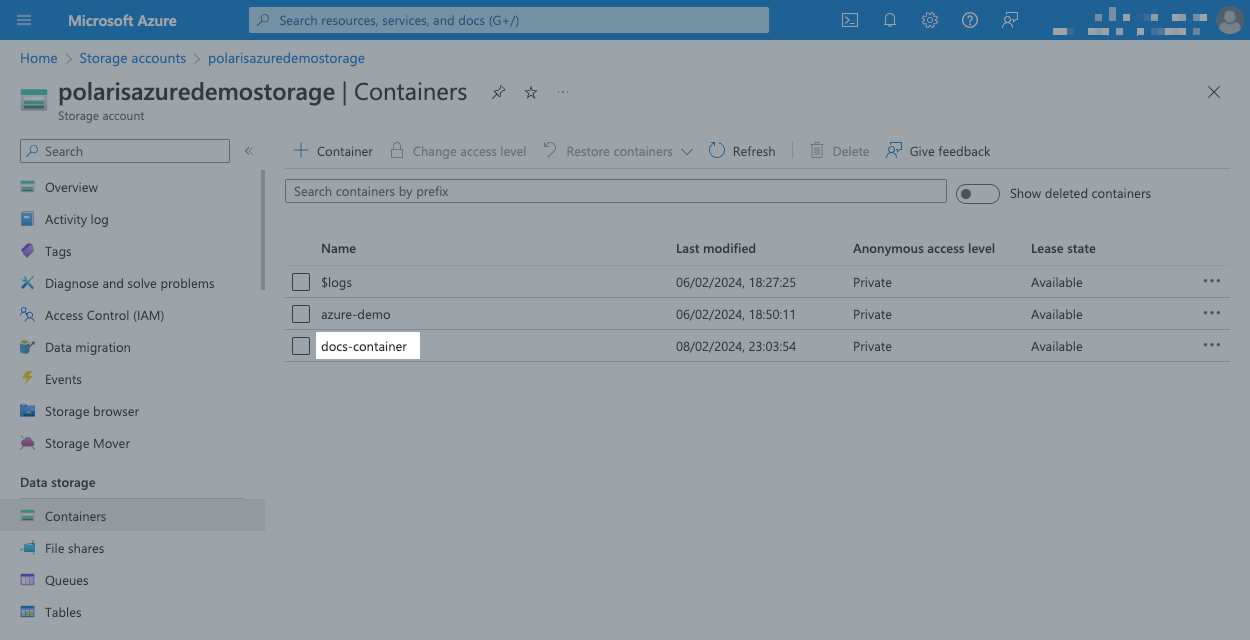 Azure storage account containers
