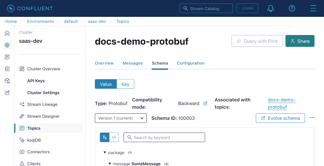 Confluent Cloud topic schema