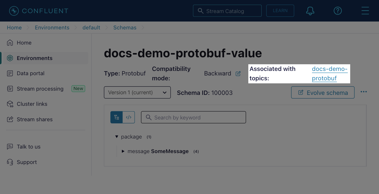 Confluent Cloud topic schema