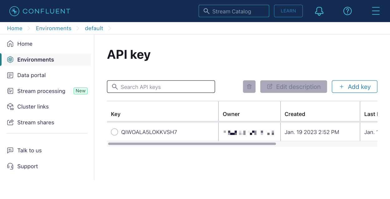 Confluent Cloud Schema Registry API key