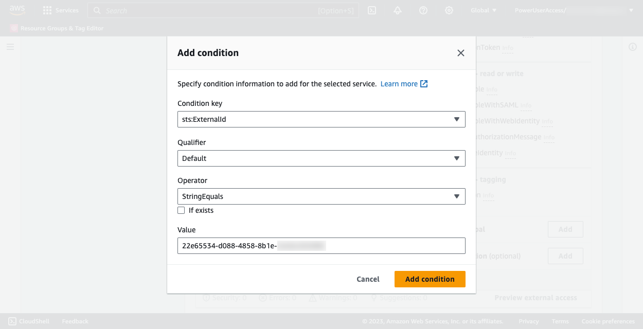 AWS IAM role add condition complete