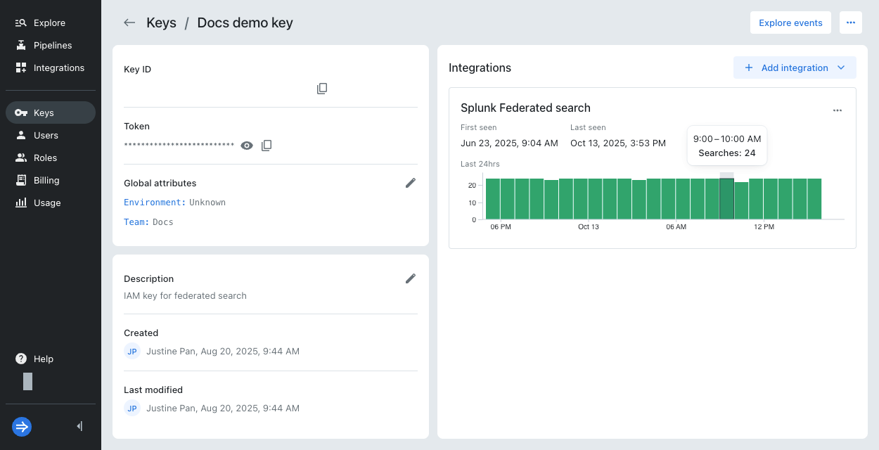 IAM key search metrics