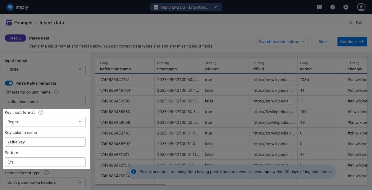 Parse Kafka metadata regex key format