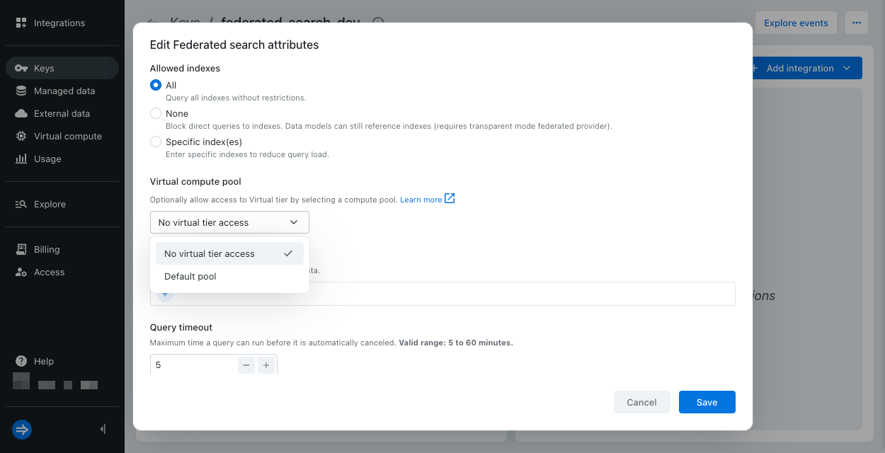 IAM key without virtual tier access