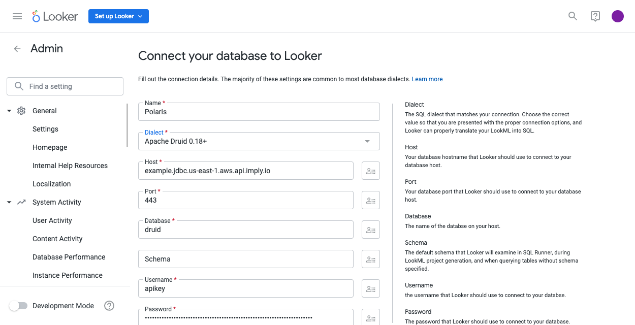 Looker connect a database