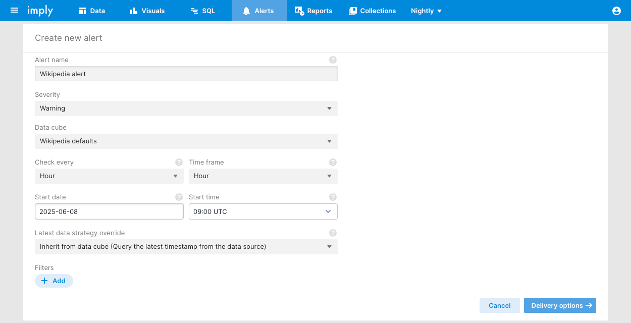 New alert icon on the data cube view