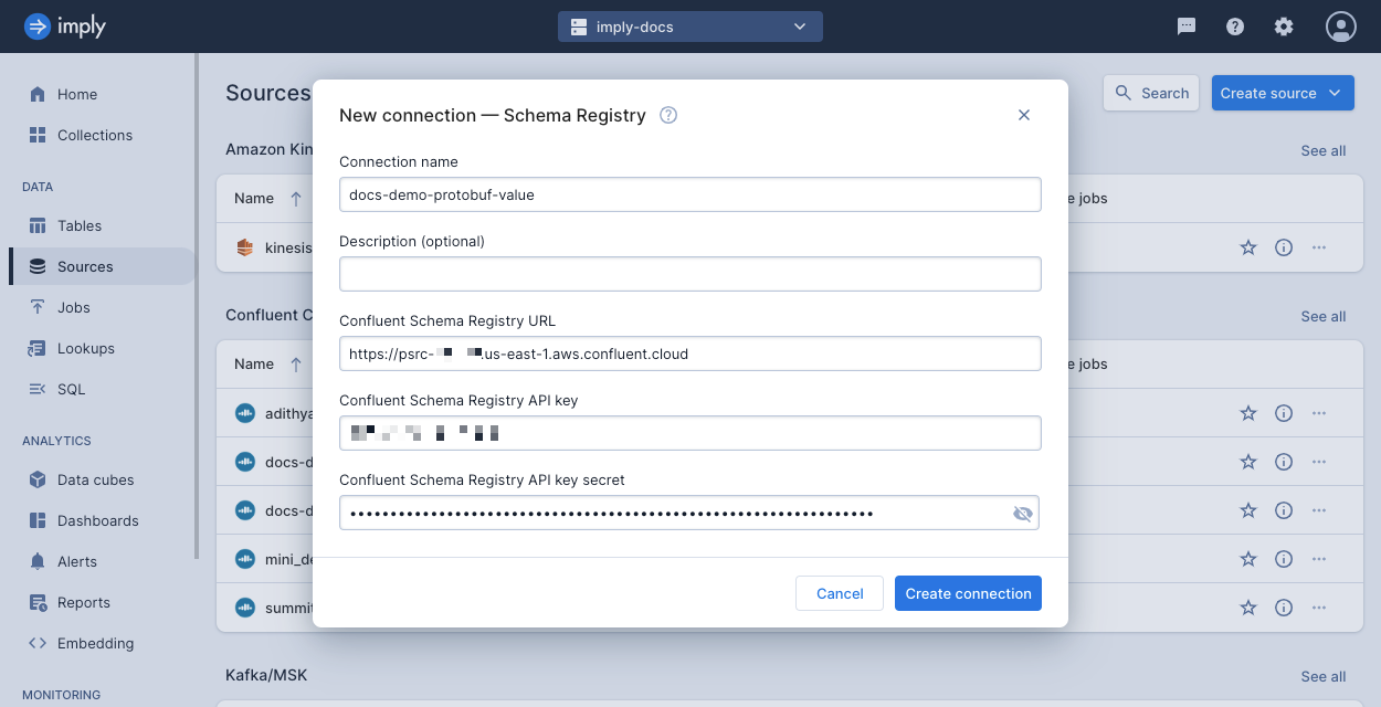 Confluent Schema Registry connection UI