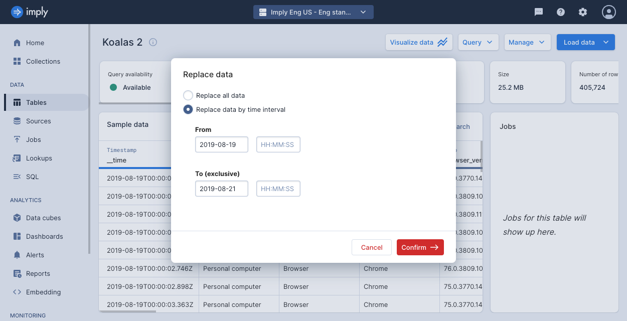 Polaris replace data dialog