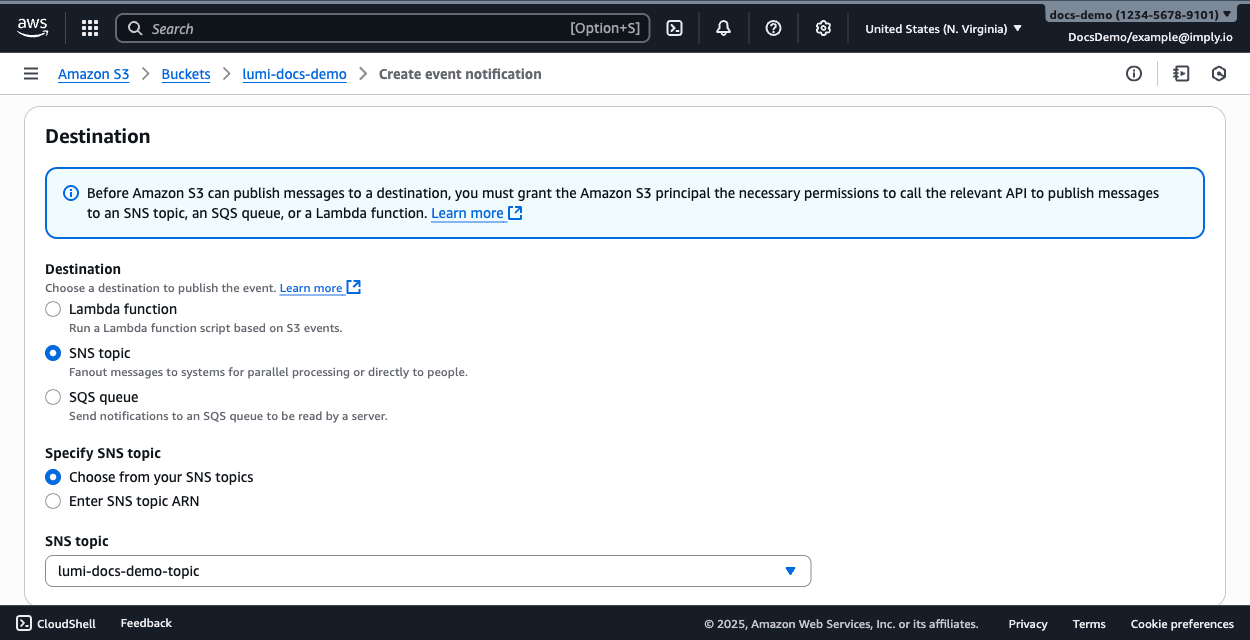 AWS S3 event notification destination