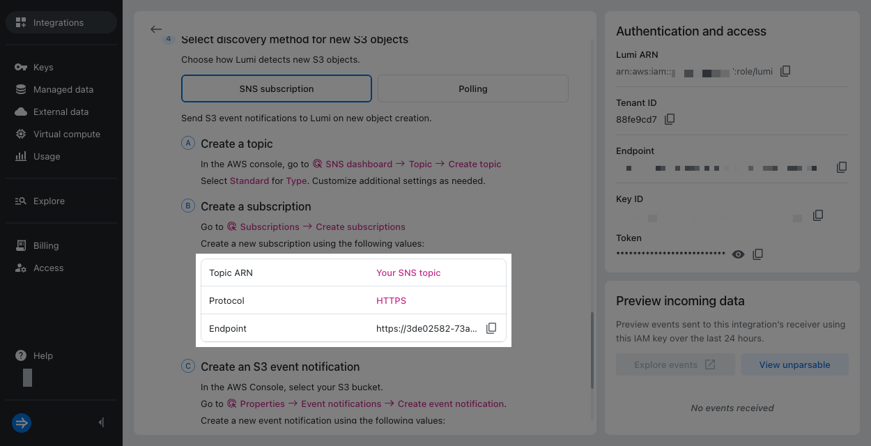 Lumi endpoint URL