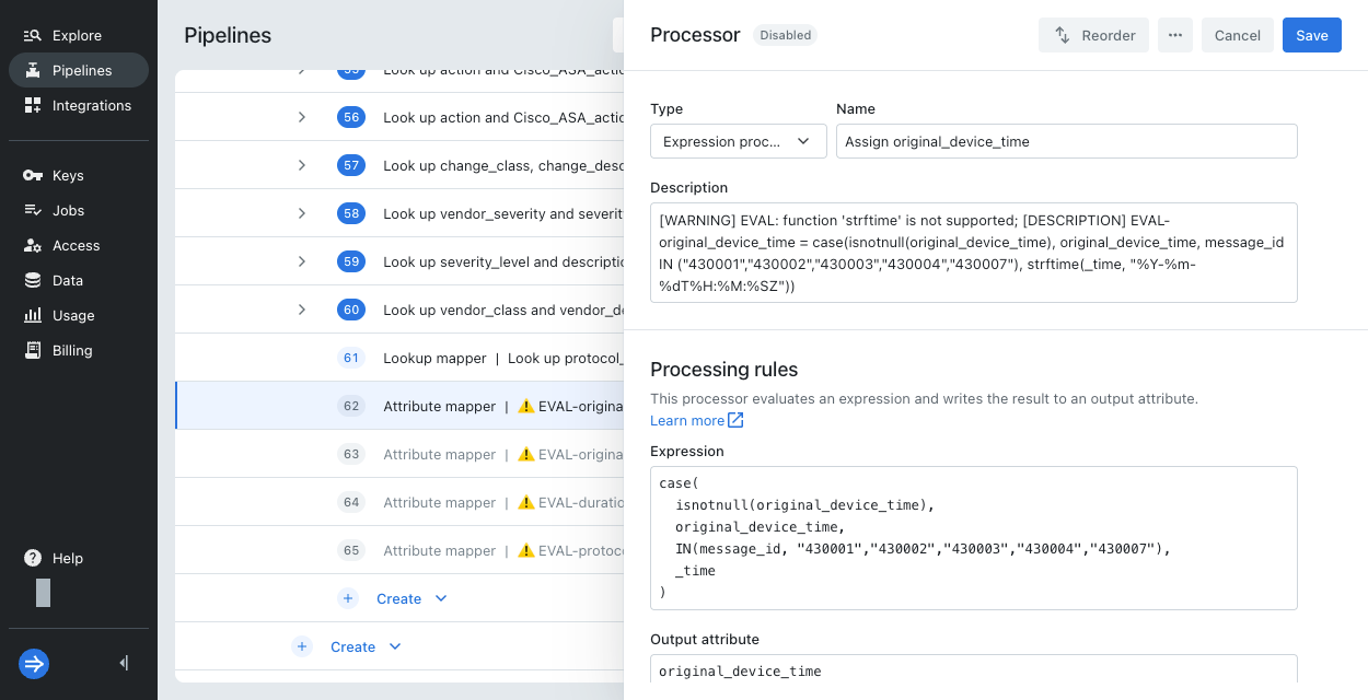 Splunk TA import modify expression