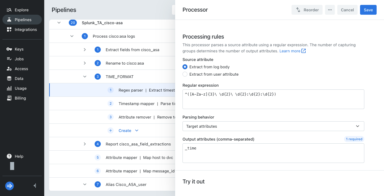 Splunk TA import modify regex