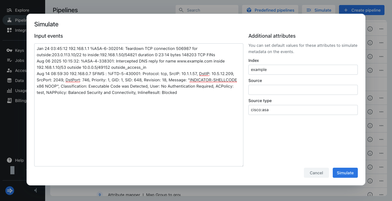 Splunk TA import simulate events