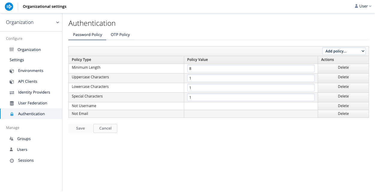 Password policy config