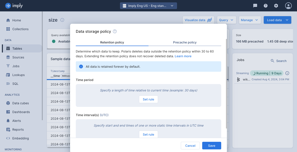 Storage policy dialog