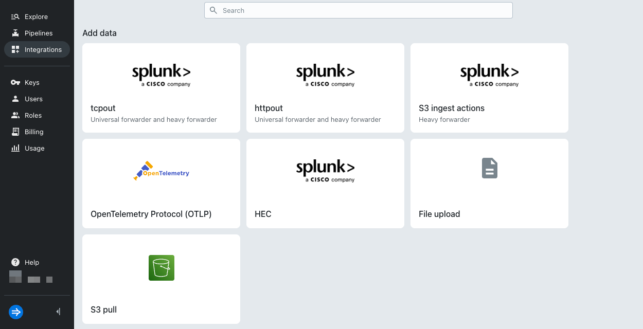 Integrations page