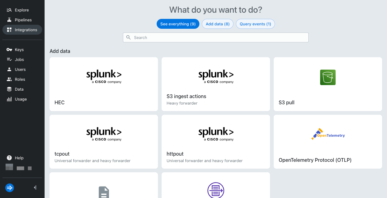 Integrations page