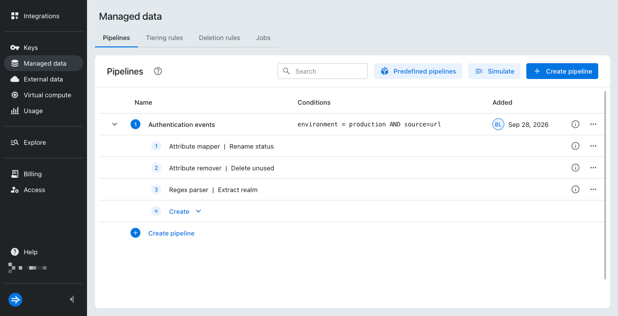 Pipelines page
