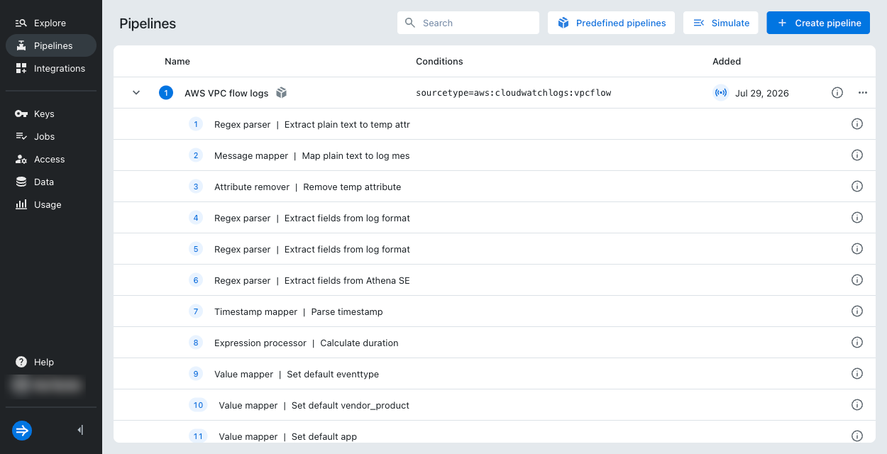 Pipelines page with predefined pipeline