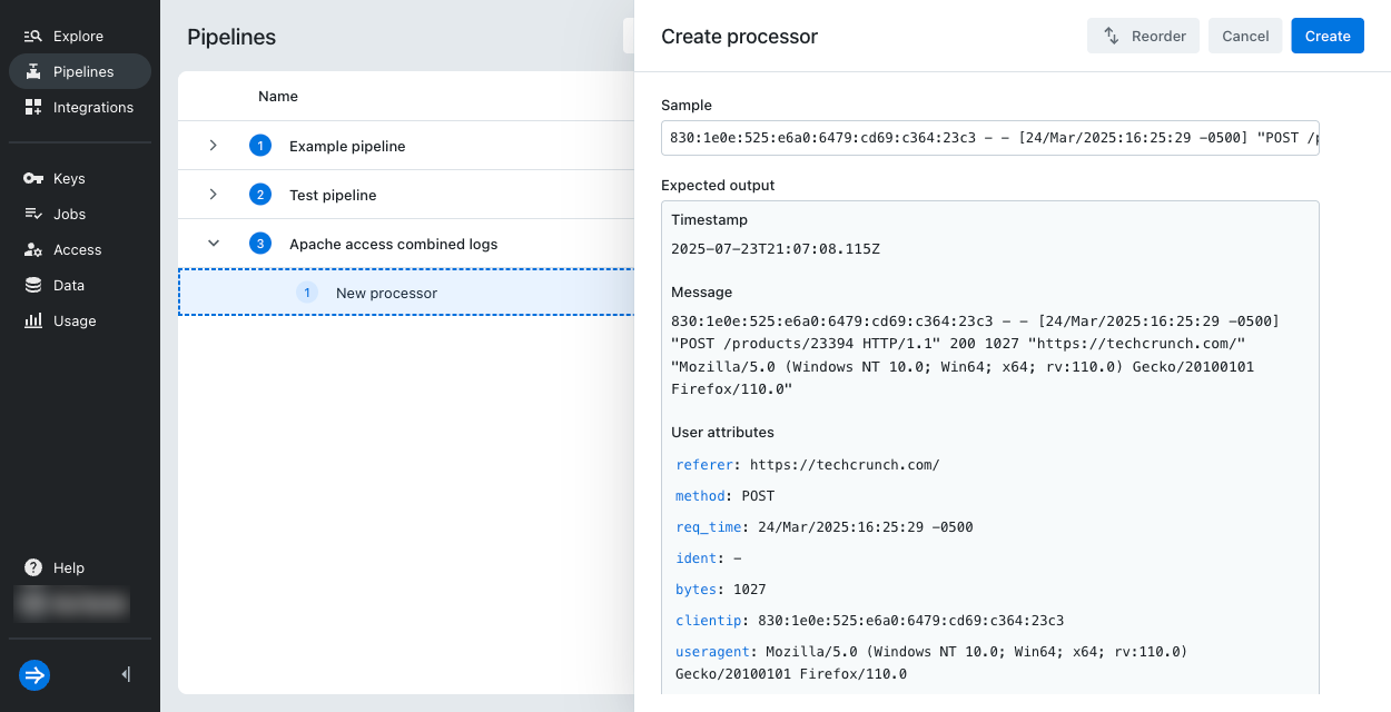 Regex parser results