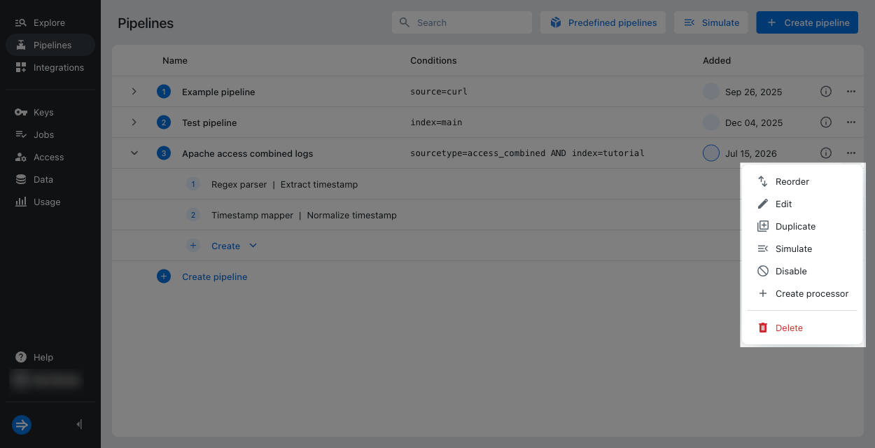 Simulate pipeline popup