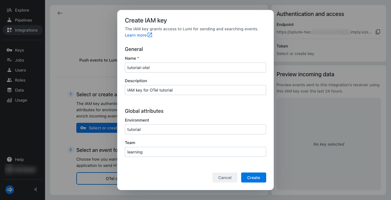 HEC create IAM key