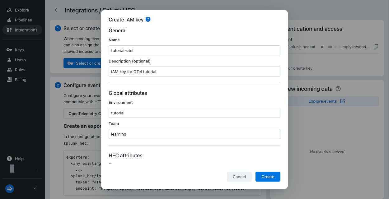 HEC create IAM key