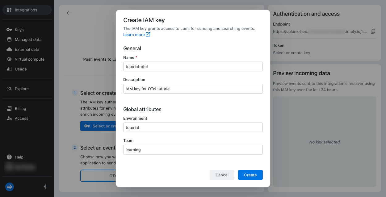 HEC create IAM key