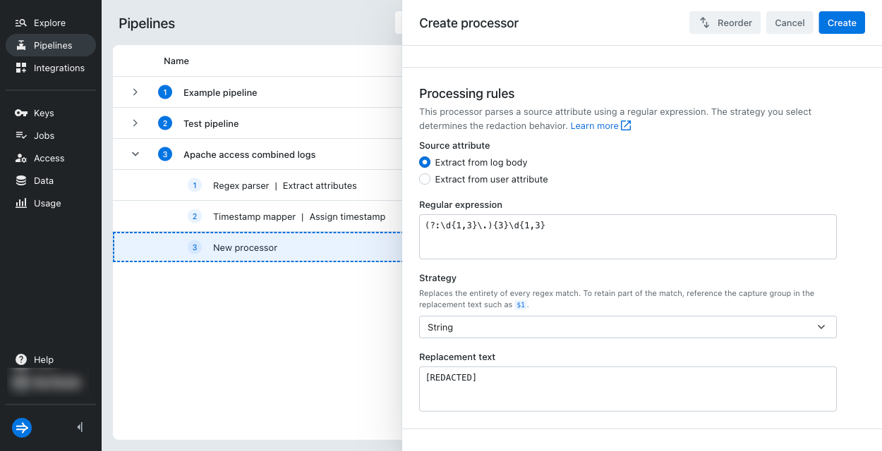 Create redaction processor