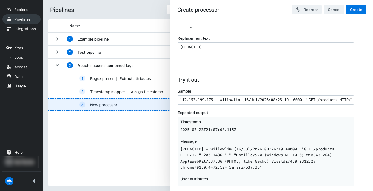 Try redaction processor