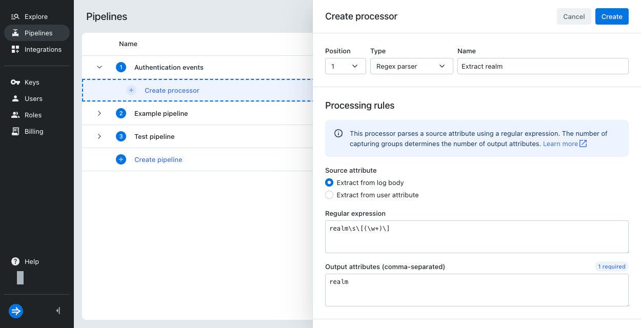 Create regex parser