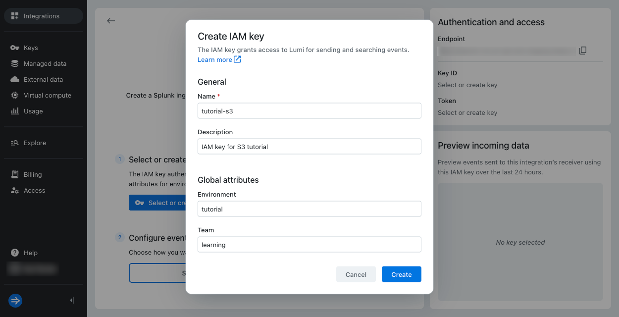 Create IAM key