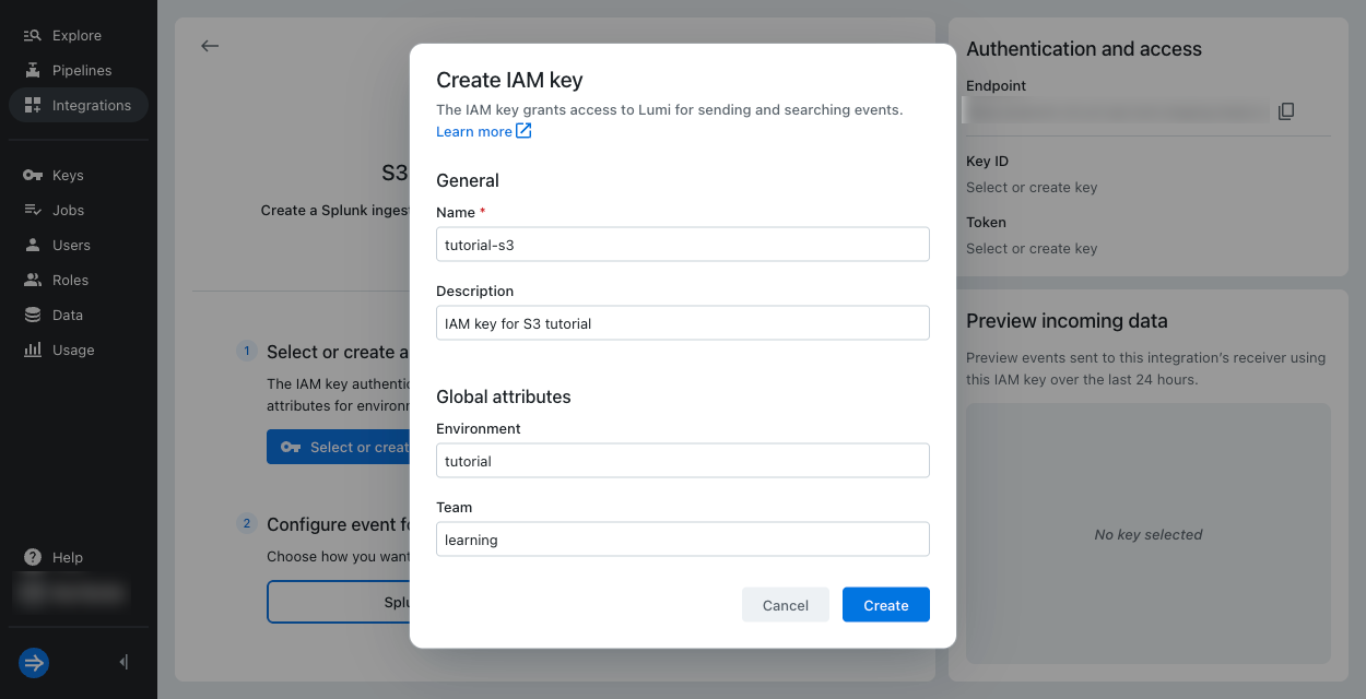 Create IAM key