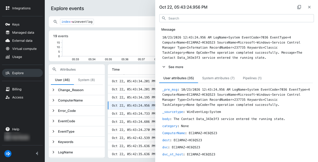 Event details pane