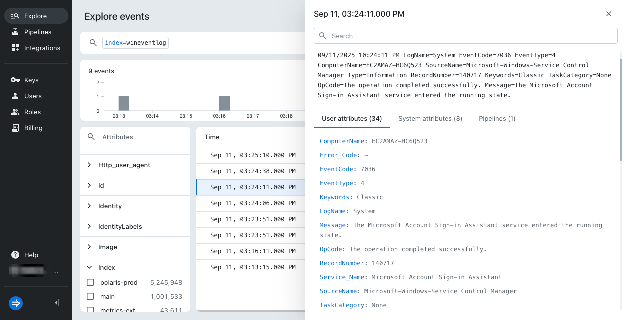 Event details pane