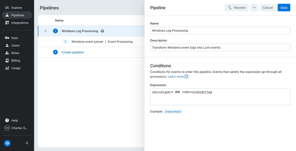 Modify the expression in the pipeline conditions