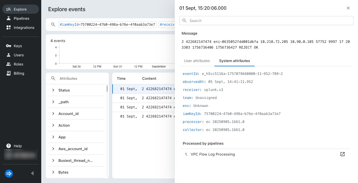 VPC flow log event query