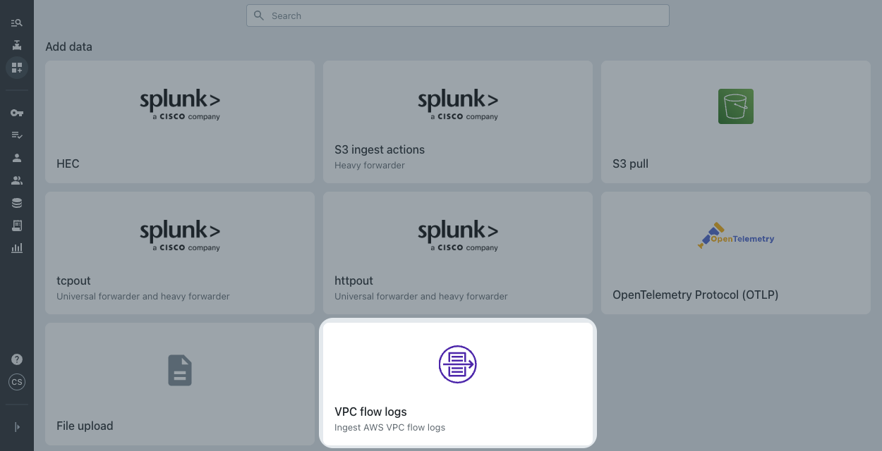 VPC flow log integration tile