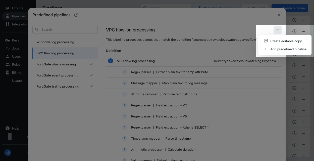 Predefined pipeline add